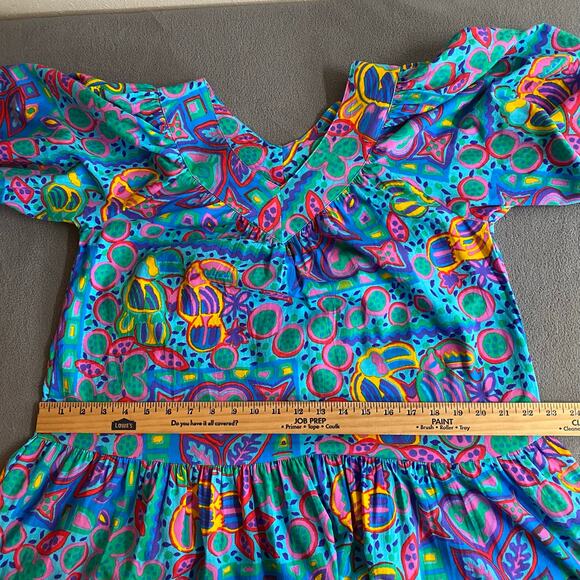 Vtg 80s 90s Two Potato Laguna Beach Artsy Midi Tiered Muumuu Dress XS Cotton NOS - Picture 10 of 16